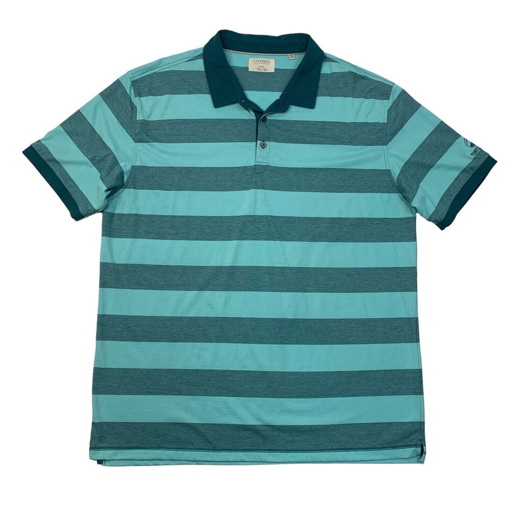 Linksoul Polo Shirt Mens XXL Teal Striped Turtle Bay Breathable Luxury Cotton